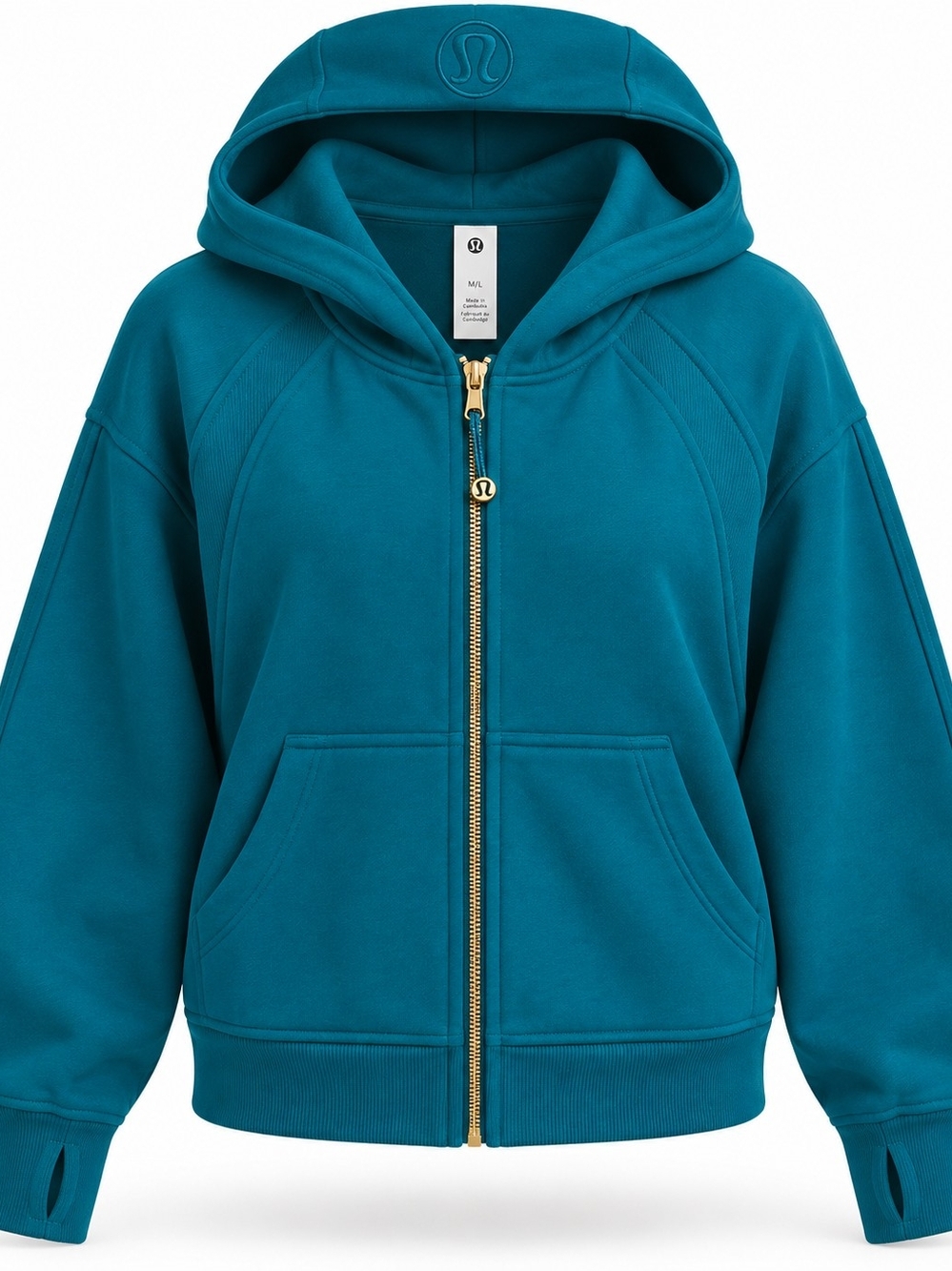 lululemon athletica Teal Full-Zip Hoodie with Sonic Green Gold Zipper New